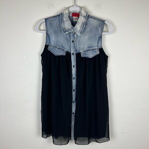 Red Tulips | Babydoll Y2K Fairy Grunge Whimsigoth Acidwash Sheer Black Top | M
